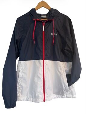 Columbia Flash Forward Hooded Windbreaker - Navy/White/Red Sz L